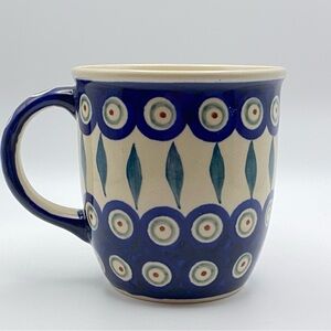 Zaklady Boleslawiec Polish Pottery Mug Peacock Eye Pattern 331 Hand Made Poland